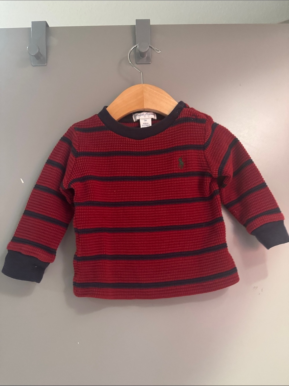 Ralph Lauren Red with Navy Stripe Long-Sleeve Knit Top